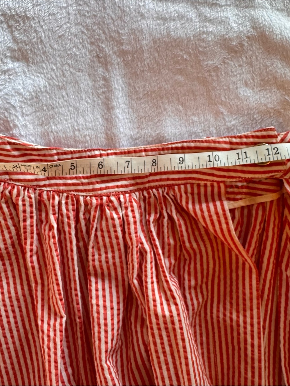 Anthropologie Maeve Red and White Striped Wrap Skirt With Tomato Print Shorts - Picture 9 of 11